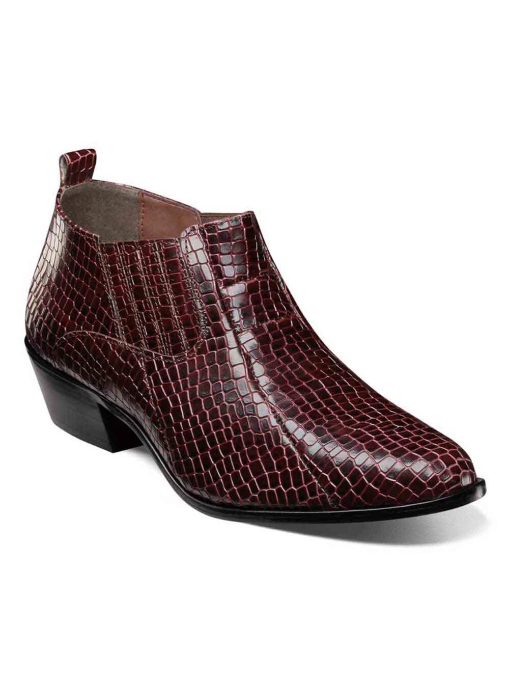 Stacy Adams Wine Croc-Embossed Chelsea Western Boot